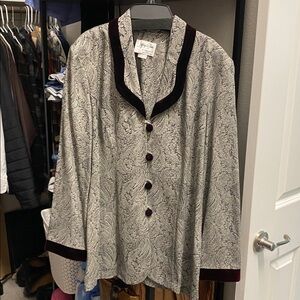 Gray and Black Paisley Blazer with Velvet Trim